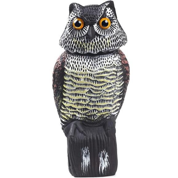 Owl Decoy to Scare Birds w/ Rotating Head, Waterproof Owl Scarecrow Bird Control - Picture 1 of 7